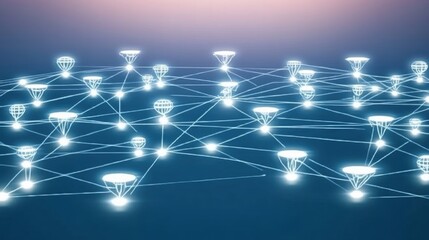 Obraz premium Abstract Digital Network Visualization with Illuminated Nodes and Geometric Connections in Blue