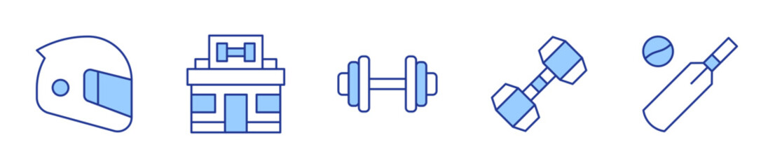 dumbbell, gym, helmet, cricket. Sports Icon vector illustration. Line Duotone style. Editable stroke