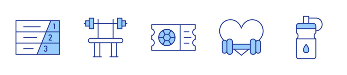 excercise, heart, running track, soccer, water. Sports Icon vector illustration. Line Duotone style. Editable stroke