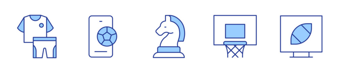 smartphone, hoop, sport wear, strategy, televised match. Sports Icon vector illustration. Line Duotone style. Editable stroke