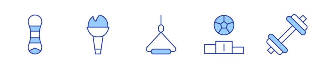 kitesurfing, position, gym, snowboard, torch. Sports Icon vector illustration. Line Duotone style. Editable stroke