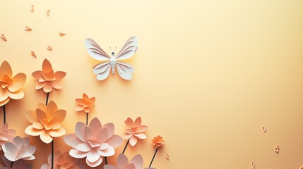 Naklejka premium paper cut art of a dragonfly hovering over a flower,generative ai illustration