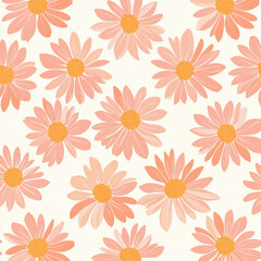Obraz premium A seamless pattern of simple and cute chrysanthemum flowers, with delicate petals and soft, rounded shapes. 