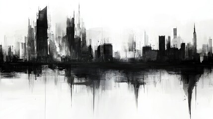 Naklejka premium Abstract black and white city skyline reflection with dramatic shapes and textures
