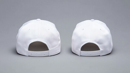 Fototapeta premium Blank White Baseball Caps Mockup Front Back View Template Design hat hats style clean simple sports 
