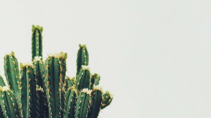 Blooming cactus against white background, nature, minimalist design
