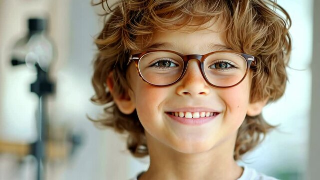 Young Boy Undergoing Eye Test in Modern Clinic