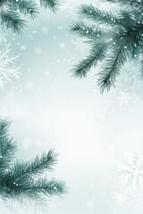 Winter Scene with Snowflakes and Pine Branches.