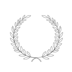 Draw a laurel wreath with black lines. Black and white illustration.