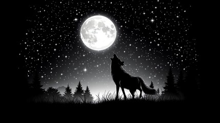 Fototapeta premium Lone Wolf Howling at the Bright Full Moon