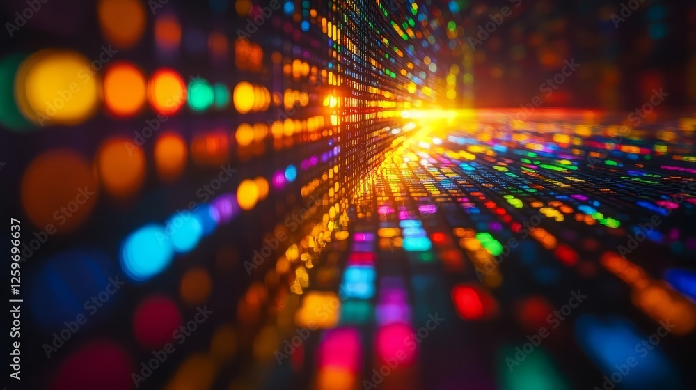 Poster vibrant digital background with blurred colorful lights and dynamic movement effect.