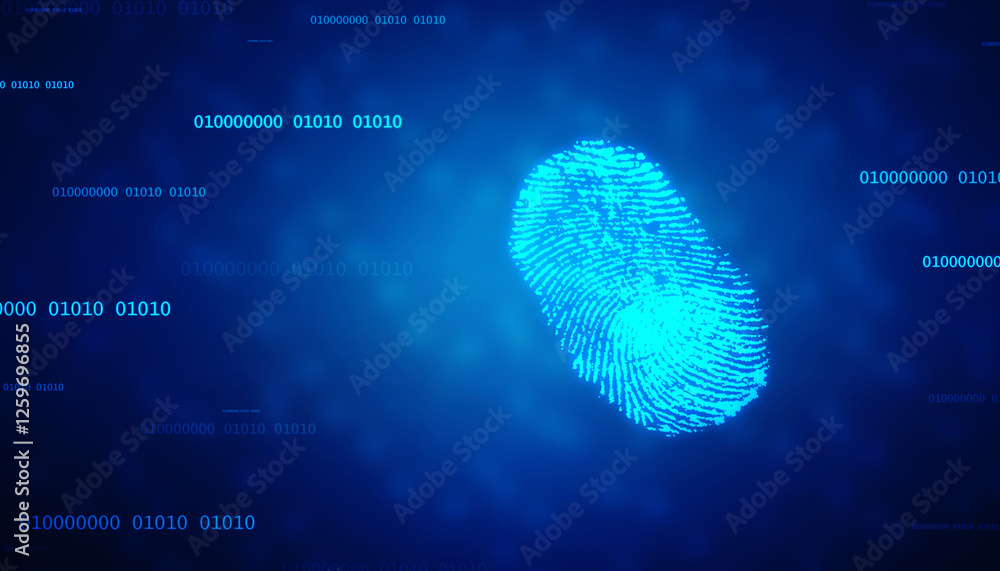 Poster abstract security system concept with fingerprint on technology background, fingerprint scanning ide
