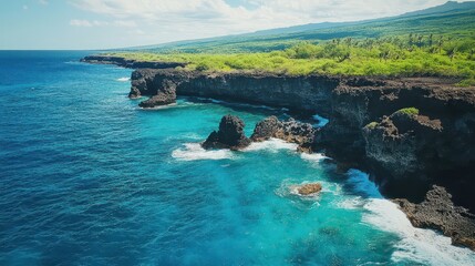 Fototapeta premium Serene Coastal Landscape with Turquoise Waters and Rocky Cliffs