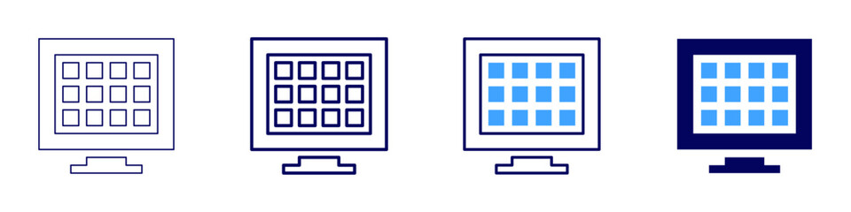 Grid computing icon in 4 different styles. Thin Line, Line, Bold Line, Duotone. Duotone style. Editable stroke