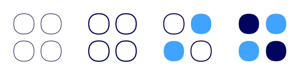 Grid distribution icon in 4 different styles. Thin Line, Line, Bold Line, Duotone. Duotone style. Editable stroke