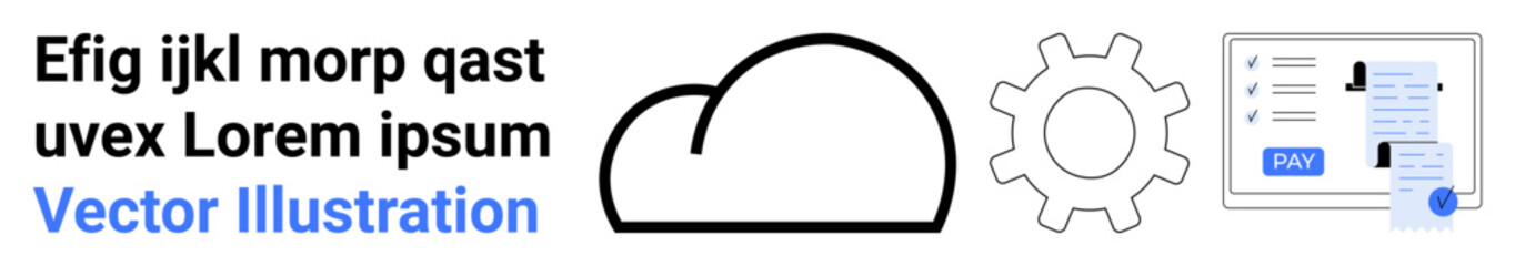 Cloud icon connected with gear and document illustrating data storage, file management, and automation. Ideal for cloud services, digital tools, workflow optimization, document handling, SaaS, tech