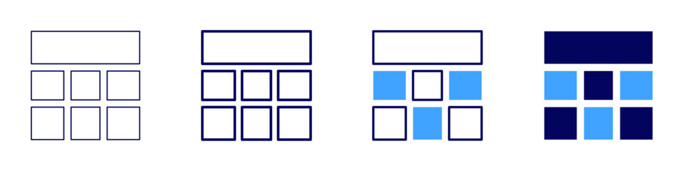 Grid expansion icon in 4 different styles. Thin Line, Line, Bold Line, Duotone. Duotone style. Editable stroke