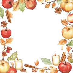 Watercolor Thanksgiving Frame with Apples and Candles