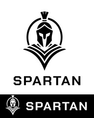 A bold and minimalist black and white vector illustration of a Spartan warrior helmet with a crest, featuring geometric elements
