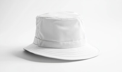 White bucket hat, studio shot, plain background, fashion accessory