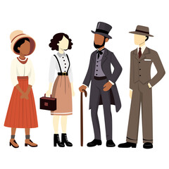 Set of past people outfit vector illustration. Traditional Clothes
