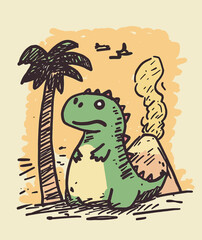 Jungle Journey: Dinosaur and Bird in a Lush Prehistoric World