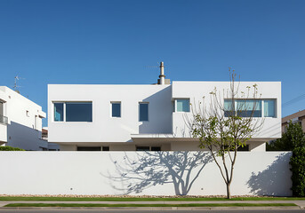 Modern Minimalist White House Architectural Design in Sunny Daytime