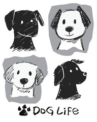 Black and White Dog Faces Playful Puppy Line Art Modern Minimalist Portraits for Pet Lovers