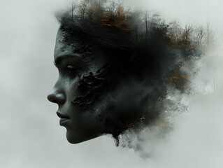 Surreal Portrait of Woman Merging with Nature  
