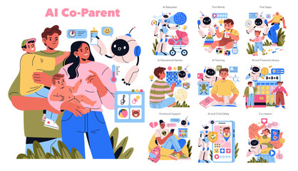 AI Co Parent. Flat Vector Illustration