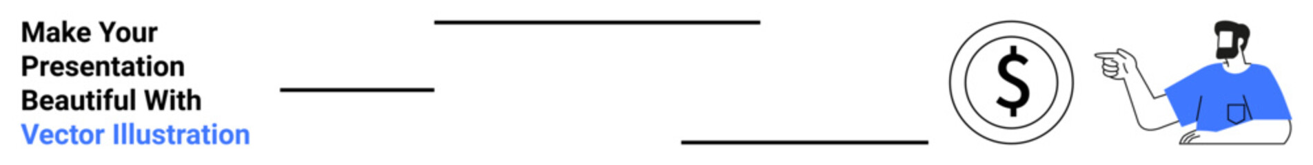 Man in blue shirt pointing at circular dollar sign, highlighting financial ideas. Ideal for money, business, sales, finance, corporate, marketing, flat landing page banner