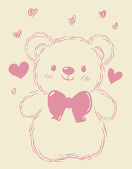 Cute Teddy Bear with Bow Tie, Vector Illustration