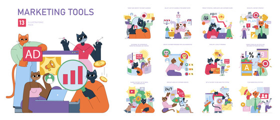 Marketing Tools. Flat Vector Illustration