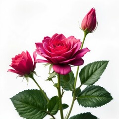 Fototapeta premium Pink roses and green leaves on stem