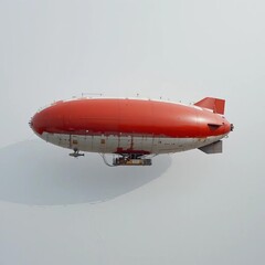 Red and white blimp in flight