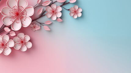 paper cut of power point background with pastel flowers , empty space in the center,generative ai illustration