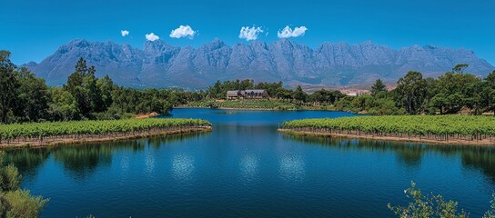 Fototapeta premium Mountain lake vineyard scenic landscape