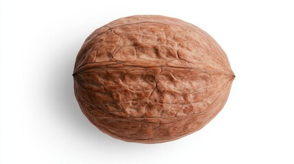 Close-Up of a Whole Brown Nut on White Background Highlighting Natural Texture and Shape