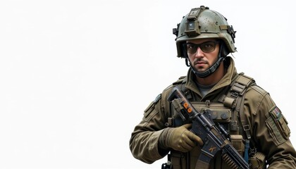 Fototapeta premium Combat Soldier with Assault Rifle Portrait