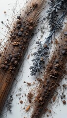 Dried botanicals arranged on wood