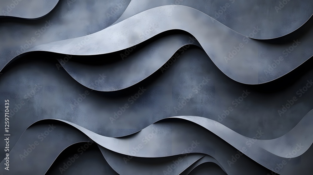 Poster wavy abstract background with layered metallic sheets in cool tones