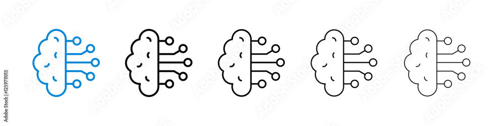 Poster brain circuit icons in five different stroke sizes