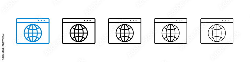 Aufkleber browser icons in five different stroke sizes