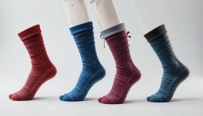 Textured ribbed socks in various colors displayed on mannequins