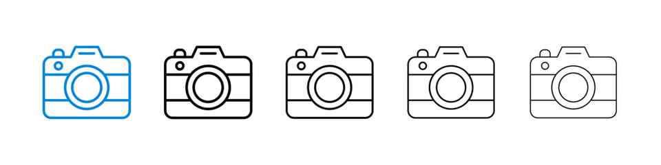 Camera icons in five different stroke sizes