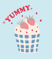 Yummy Strawberry Cupcake Illustration  Sweet Treat Graphic Design
