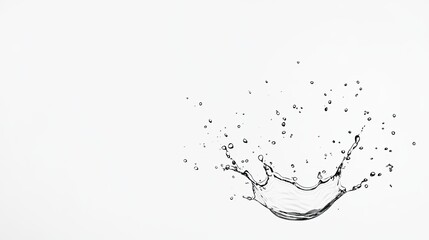 Splash of water droplets creating a dynamic pattern against a minimalist white background