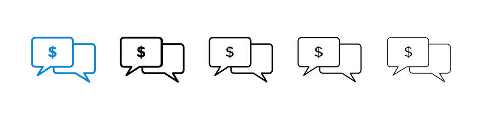 Comment dollar icons in five different stroke sizes