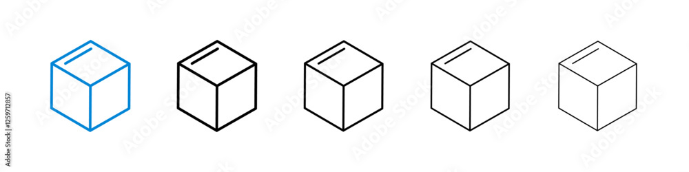 Poster cube icons in five different stroke sizes
