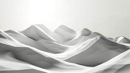 Abstract monochrome landscape featuring smooth, undulating mountain forms under soft light